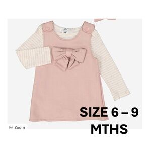 SIZE 6- 9 MTHS Two Piece Pink & Cream Bow Patterned Dress Set Baby Girl Dress